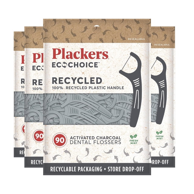Hilos dentales con mango Plackers Ecochoice de carbón activado, 360 unidades