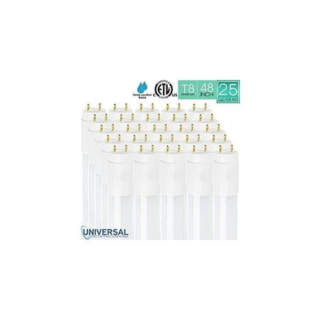 

Luxrite 18W 48 Inch T8 LED Tube Light 6500K Daylight White 32W Equivalent Universal Direct or Bypass CRI83+ Shatter Resistant 2200 Lumens Damp Rated ETL Listed G13 Base 25-Pack