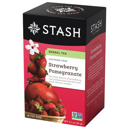 Strawberry Shortcake Almond Tea - Stash Tea Strawberry Pomegranate Red Herbal Tea, 18 Ct, 1.1 Oz