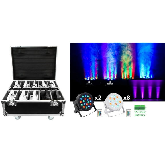 Rockville (2) Black and (8) White Rechargeable Par Can Wash Lights Charging Case