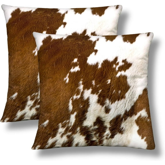 Ryan; Western Cow Print Throw Pillow Covers 18x18 Set of 2 Faux Fur Cowhide Short Plush Pillows Case Farmhouse Animal Print Square Cushion Cover Decorative Pillowcases for Couch Bed