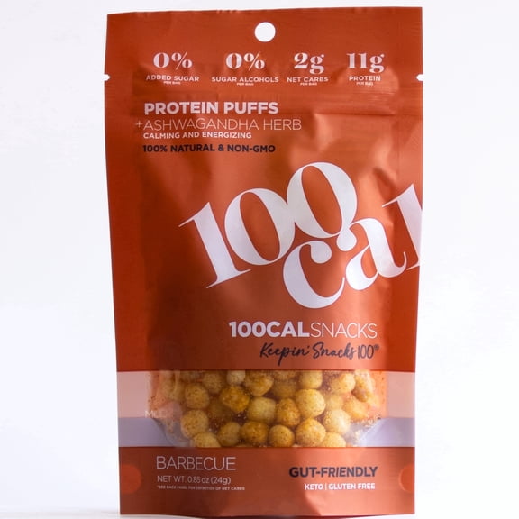 100 Cal Snacks Protein Puffs BBQ, High Protein Low Carb Snack, Gut Healthy, Gluten Free, 0.84 oz bag