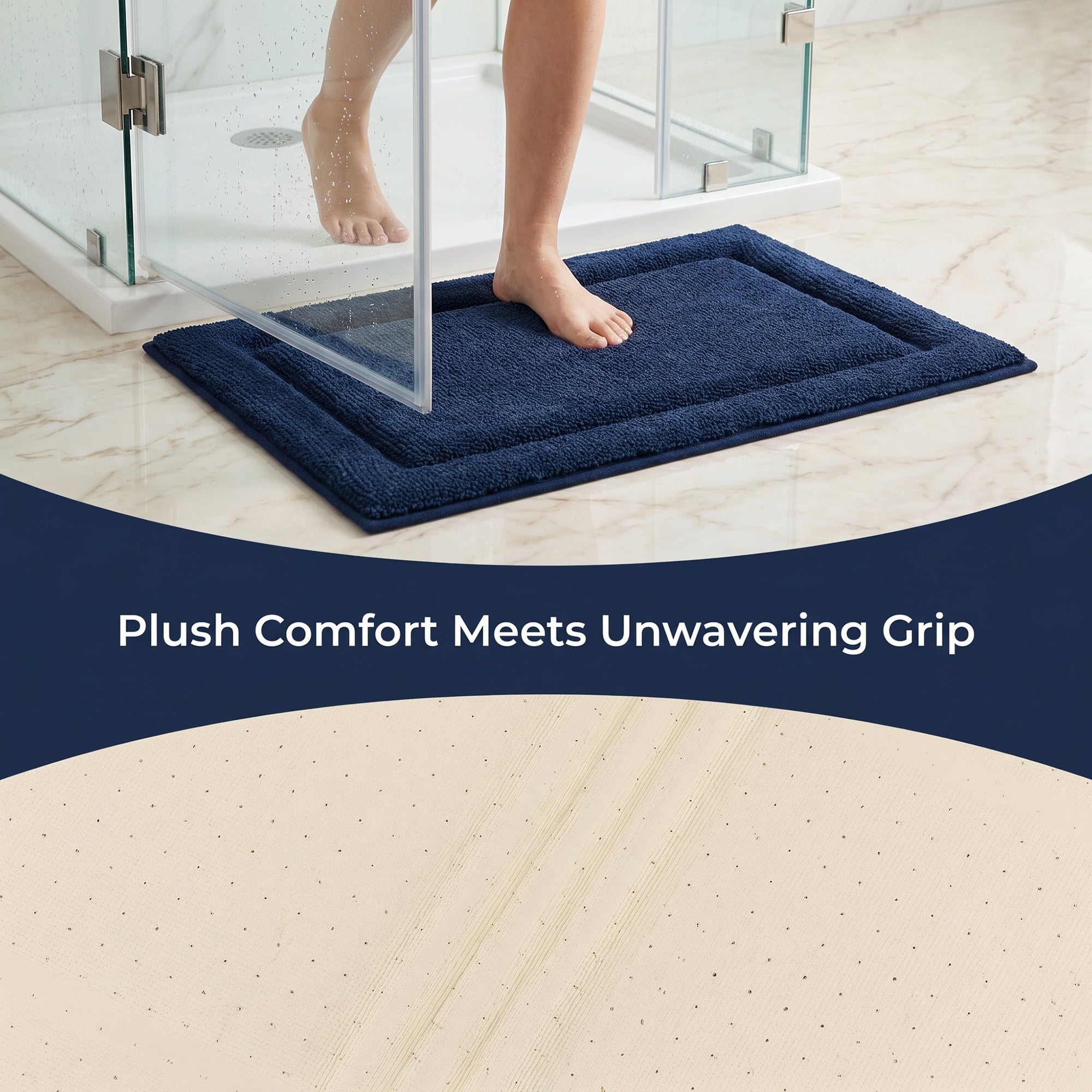 Unique Bargains Ultra Soft Shaggy Bath Mat Super Absorbent Non Slip Mat Blue 24" x 17"