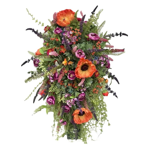 Junepar Artificial Sunflower Wreaths for Front Door 18in Spring Summer Sunflower Teardrop Swag Vibrant Floral Decor for Rustic Cottage