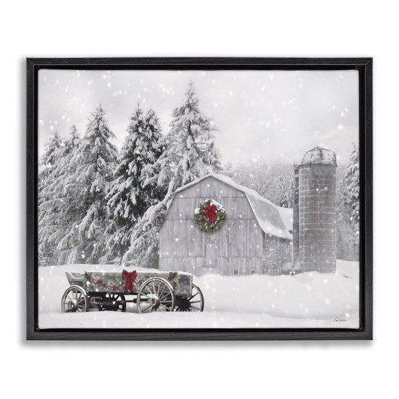 Stupell Industries Snow Covered Farmland Holiday Painting Black Floater Framed Canvas Art Prints Wall Art, 21 x 17