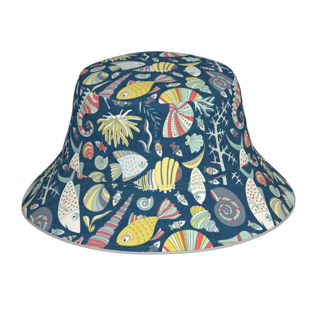 Fotbe Underwater Creature Sombrero Tipo Pescador con Estampado – Sombrero de Sol de Algodón de Moda para Playa, Golf, Pesca