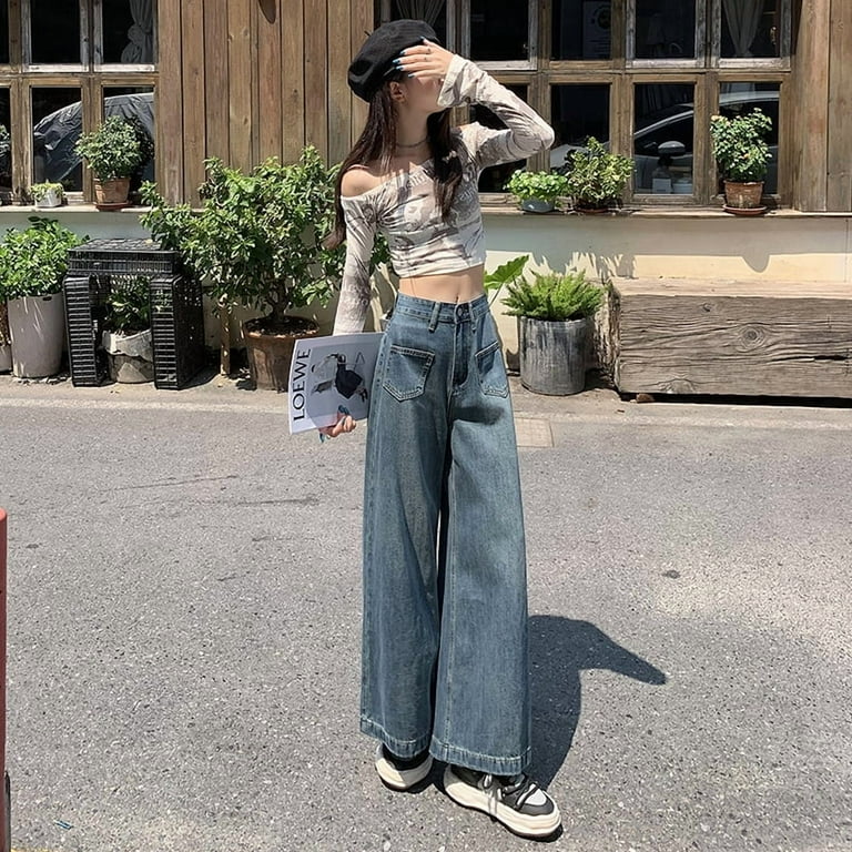 Wide-leg Pants Grunge Clothing Y2k Summer Retro Blue Gothic