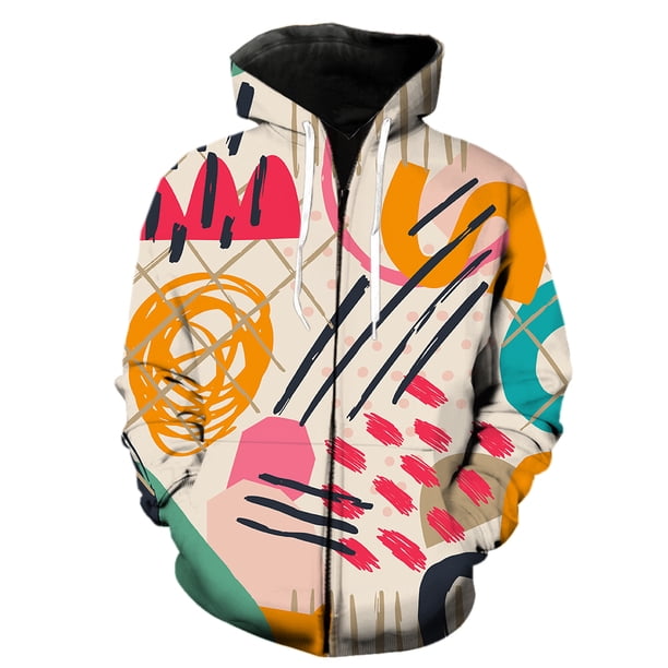 Sudadera con capucha y cremallera para hombre, diseño de grafiti de arte abstracto, talla grande, genial para adolescentes, primavera 2024, gran oferta, Harajuku, unisex, de manga larga.