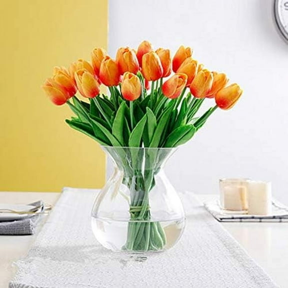 Artificial Tulips Real Touch Fake Tulips PU Flower Arrangement Bouquets for Home Party Decoration (Orange)