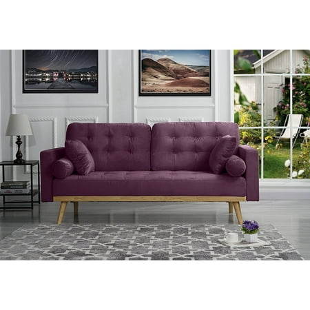 Mid Century Modern Tufted Velvet Fabric Sofa Purple