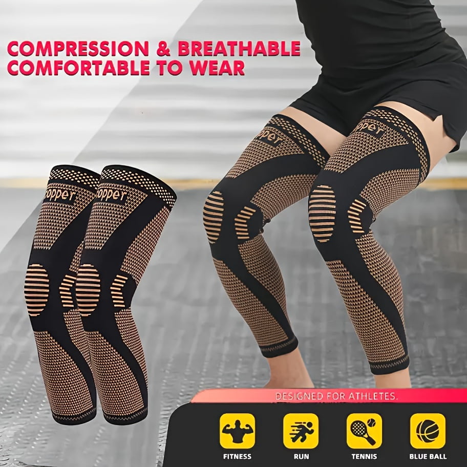 2pcs Warm Knee Compression Sleeves | Full Leg Support, Polyester, Non-Slip Silicone, Breathable, Elastic For Men And Women