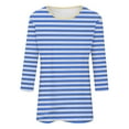 thumbnail image 3 of Women's T-Shirts Funny Graphic Summer Striped Elbow Length Loose Fit Crew Neck Comfortable Breathable Tshirt, 3 of 4
