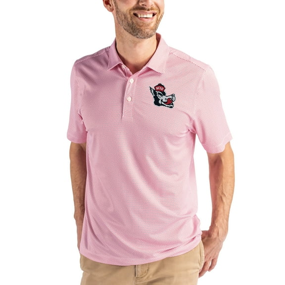 Men's Cutter & Buck White/Red NC State Wolfpack Pike Eco Symmetry Print Stretch Polo
