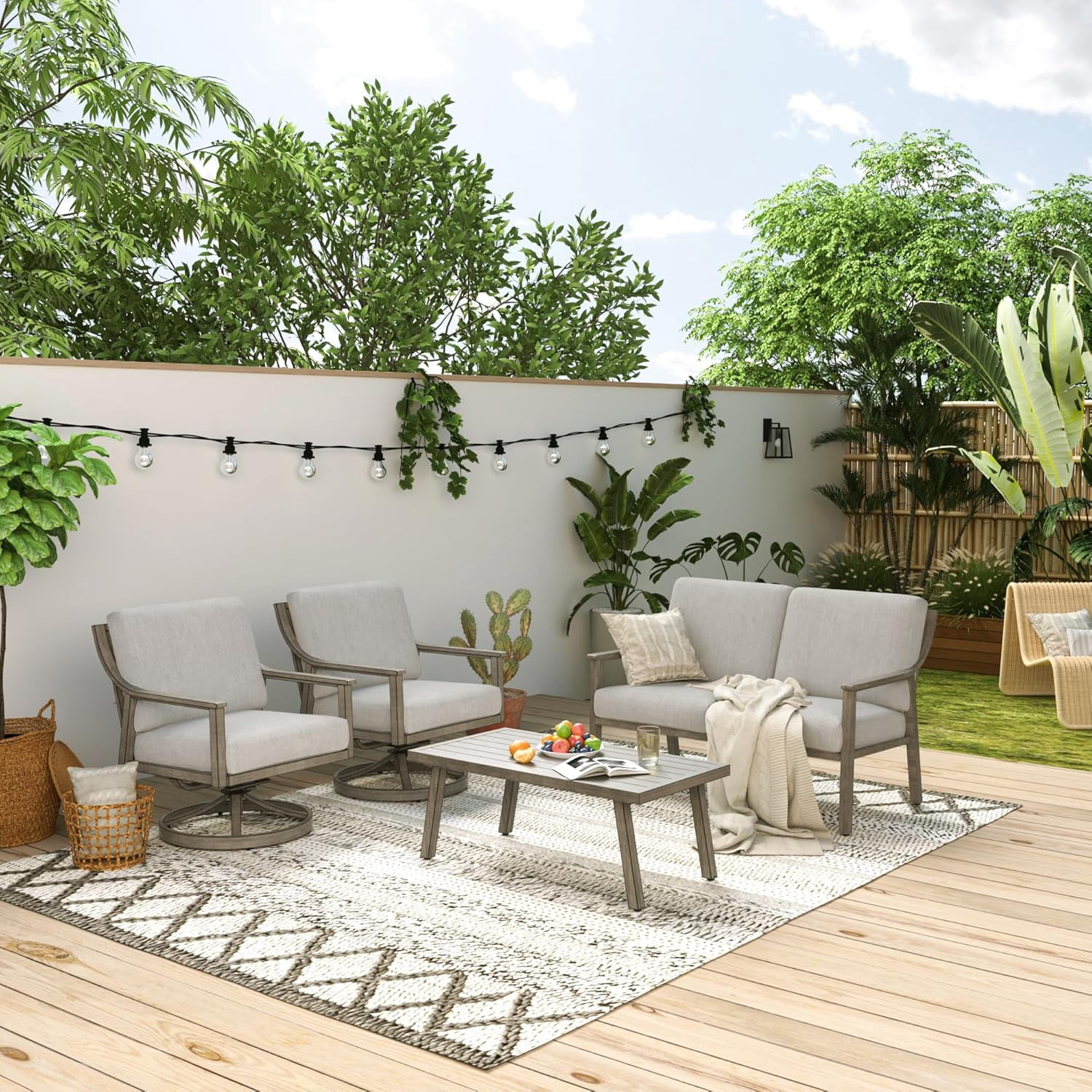 T-Patio Aluminum Outdoor Loveseat, All Weather Patio 2-Seater Sofa, Grey, Set of 1