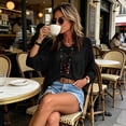 thumbnail image 6 of longantii Womens Bohemian-Inspired Crochet Top with V-Neck, Women's Casual V-Neck Hollow Crochet Cover-Up Short Sleeve Top Black S, 6 of 7