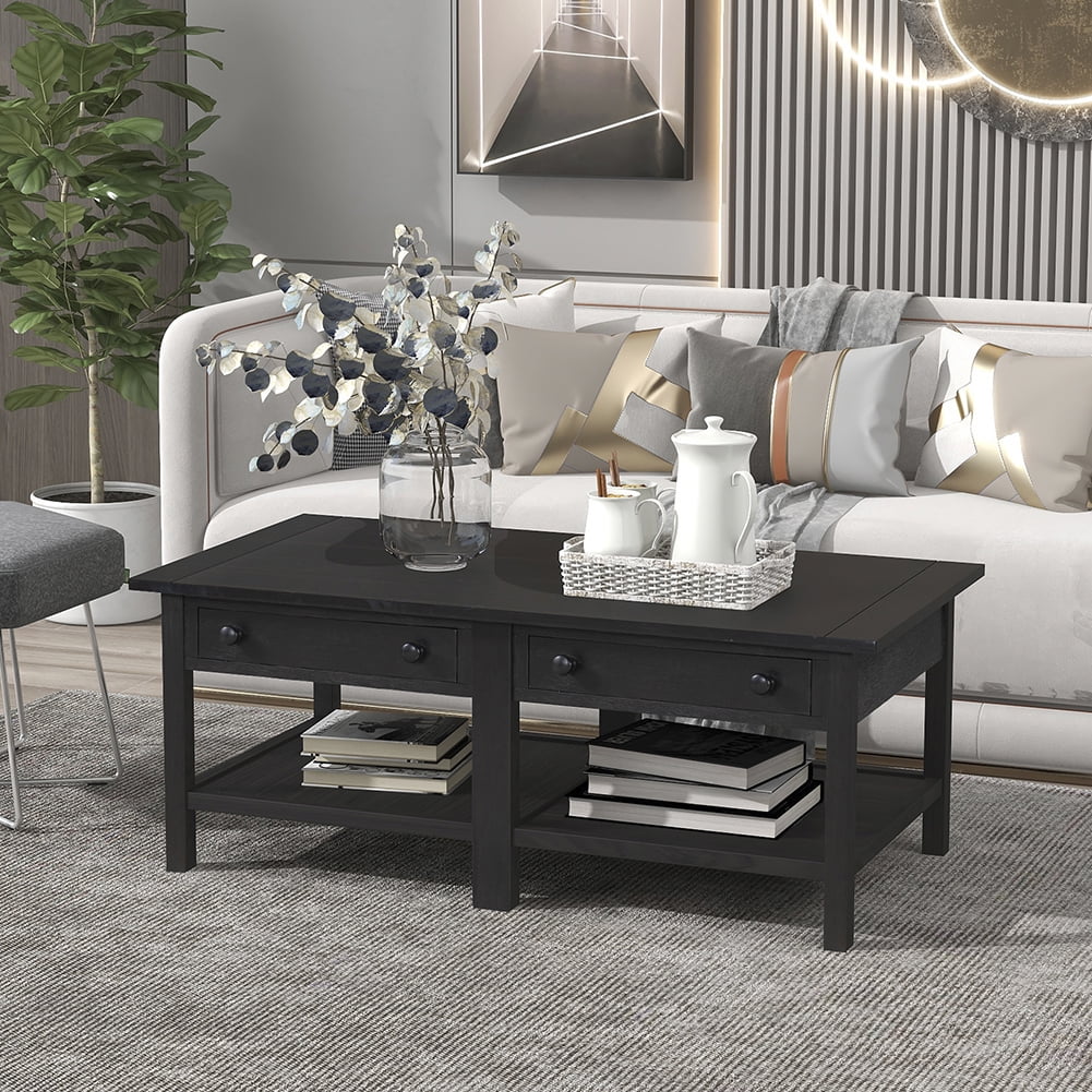 Resenkos Wooden Coffee Table with Open Styled Shelf Large Storage Space, Cocktail Table with Two Drawers for Living Room,Espresso