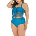 thumbnail image 4 of FANNYC Women's Plus Size Bathing Suit Swimsuit Two-Piece Braided Tassel Top High Waist Bottoming Swimwear Push Up Bikini Set For Women Black/Blue/Red, 4 of 6