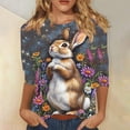 thumbnail image 2 of Chemise de Pâques pour Femmes, Hauts à Manches Trois Quarts, Tunique Imprimée Décontractée, Blouse Ample à Col Rond pour la Maison, Usage Quotidien, Tenue de Week-End de Pâques, 2 of 5
