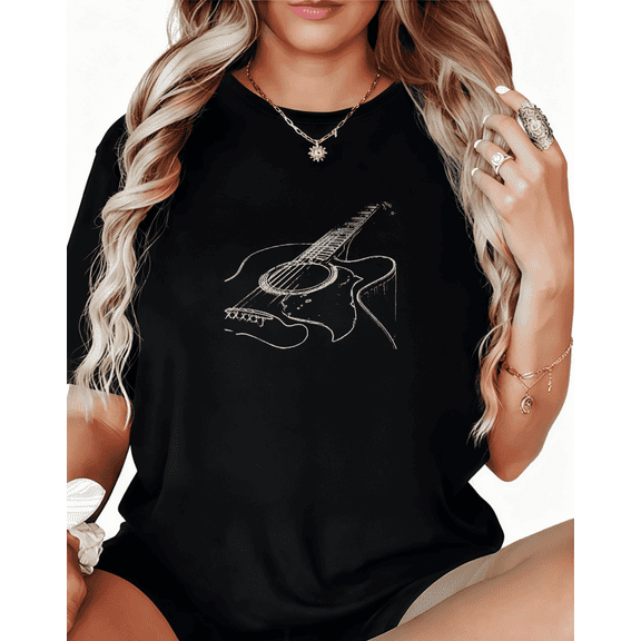 Queen Print Tshirt Graphic Tees Shirts Black S-5XL 100 Cotton White Guitar Design Rock Music Theme Gold Chain Necklace Edgy Style Tops