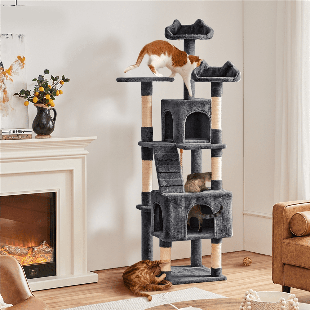 Yaheetech 72″ H Cat Tree with 2 Condos & 3 Top Platform & Scratching Posts, Dark Gray