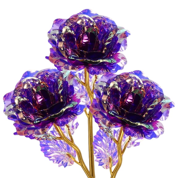 Uxcell 12 Pcs 24K Colorful Gold Rose, Artificial Roses Flowers Eternal Crystal Flower Gift for Mother's Day Thanksgiving Valentine's Day Anniversary Birthday Party, Purple