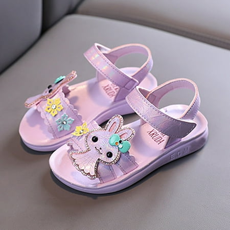 

Toddler Kids Baby Girls Princess Shoes Bunny Soft Shoes Summer Hook&Loop Purple 28