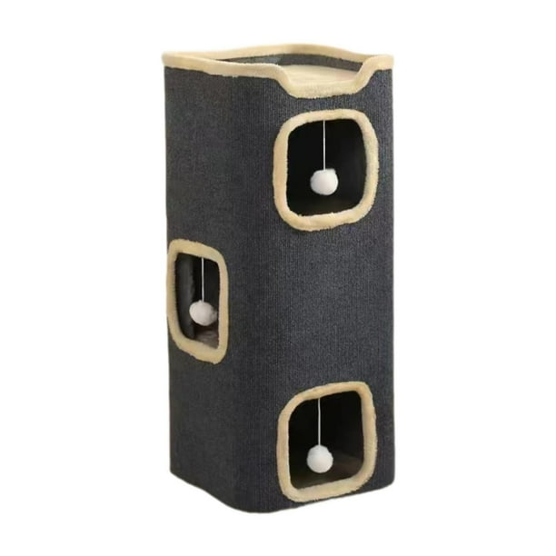 Cama para gatos cubierta protectora de muebles para gatos con bola esponjosa, cubo para gatos, casa para gatos de interior con rechinantes Tres capas