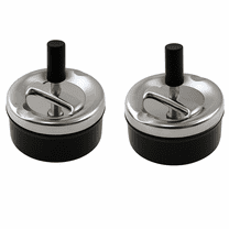 2-Pack Push-Down Spinning Ashtray – Metal Press-Lid Cigarette Ash Holder, Black