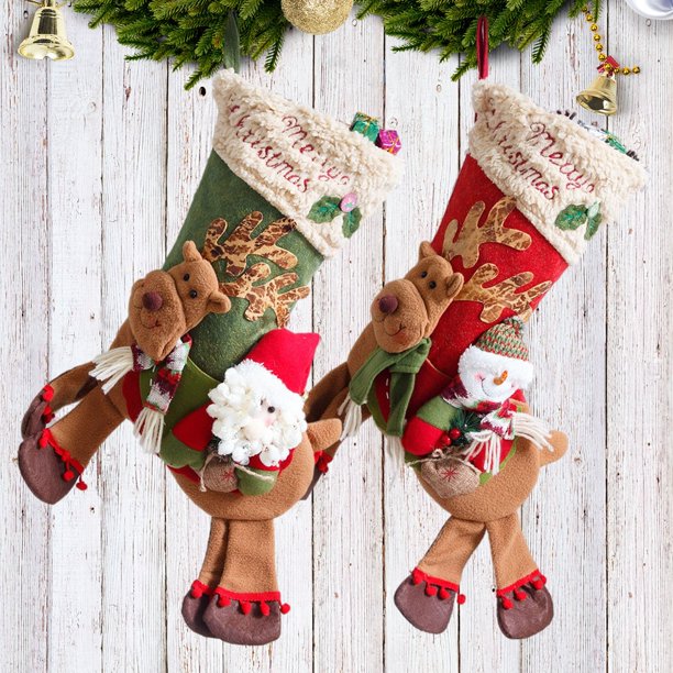 Ofertas Relámpago, Medias grandes de Papá Noel con patas largas, muñeco de nieve y ciervo, regalo de Navidad para niños, bolsa de manzanas, joyas, calcetines navideños Akmoler