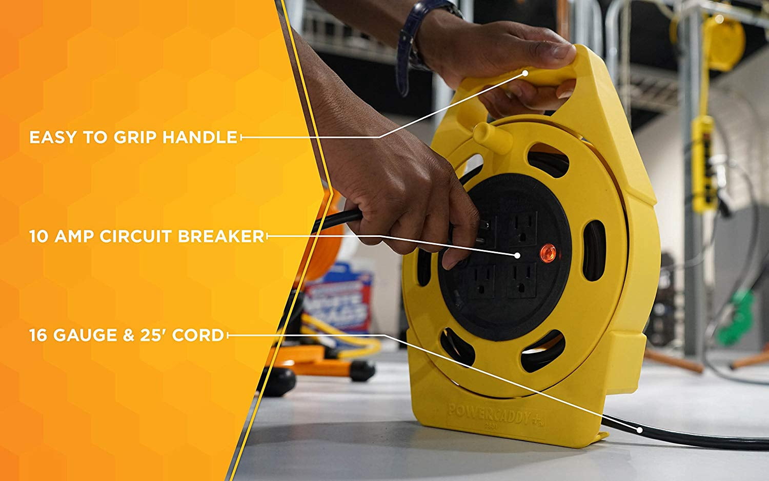 Woods 2801 Extension Cord Reel With Four 3-Prong Power Outlets