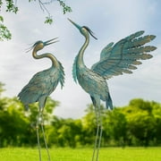 Metal Crane Garden Statue Decor, Bird Garden Sculpture & Statues, Outdoor Decoration for Yard Patio Lawn Backyard Pool, 37-42 inch Set of 2
