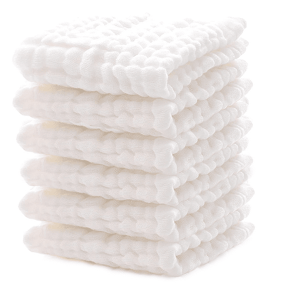 Baby Muslin Washcloths Soft Cotton Face Towels 6 Pack Wash Cloths for Newborn  12x12 inches (White) Baby Registry Shower Gift