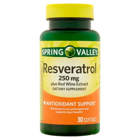 Spring Valley Resvervatrol plus rouge extrait de vin Complément alimentaire Gélules, 250 mg, 30 count