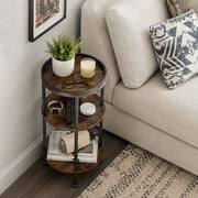 Side Table, Small Round End Table for Narrow and Small Space, 3-Tier Round Accent Couch Beside Table, Modern Side Table Corner Sofa Table Nightstand for Living Room Bedroom (Rustic Brown)