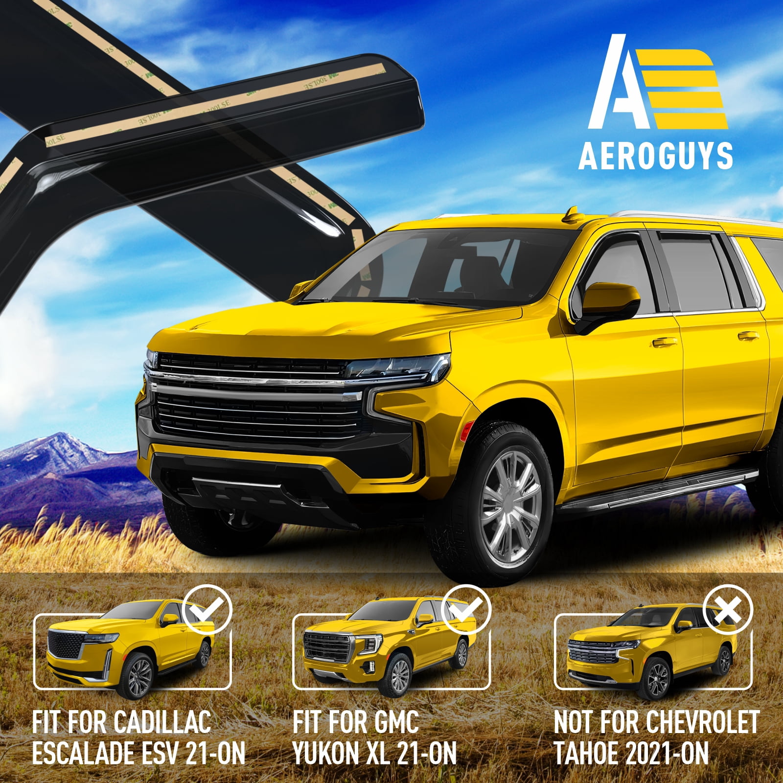 AEROGUYS In-Channel Window Deflectors Extra Durable Window Visors Rain Guards Fit for Chevrolet (Chevy) Suburban 2021-2026, Sun Visors, Wind Vent Visors, Car Accessories - 4 pcs. AG0473
