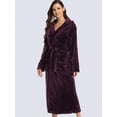 thumbnail image 3 of 1pc Simple Solid Color Women's Thickened Flannel Hooded Robe For Autumn/Winter Home Use, 3 of 4