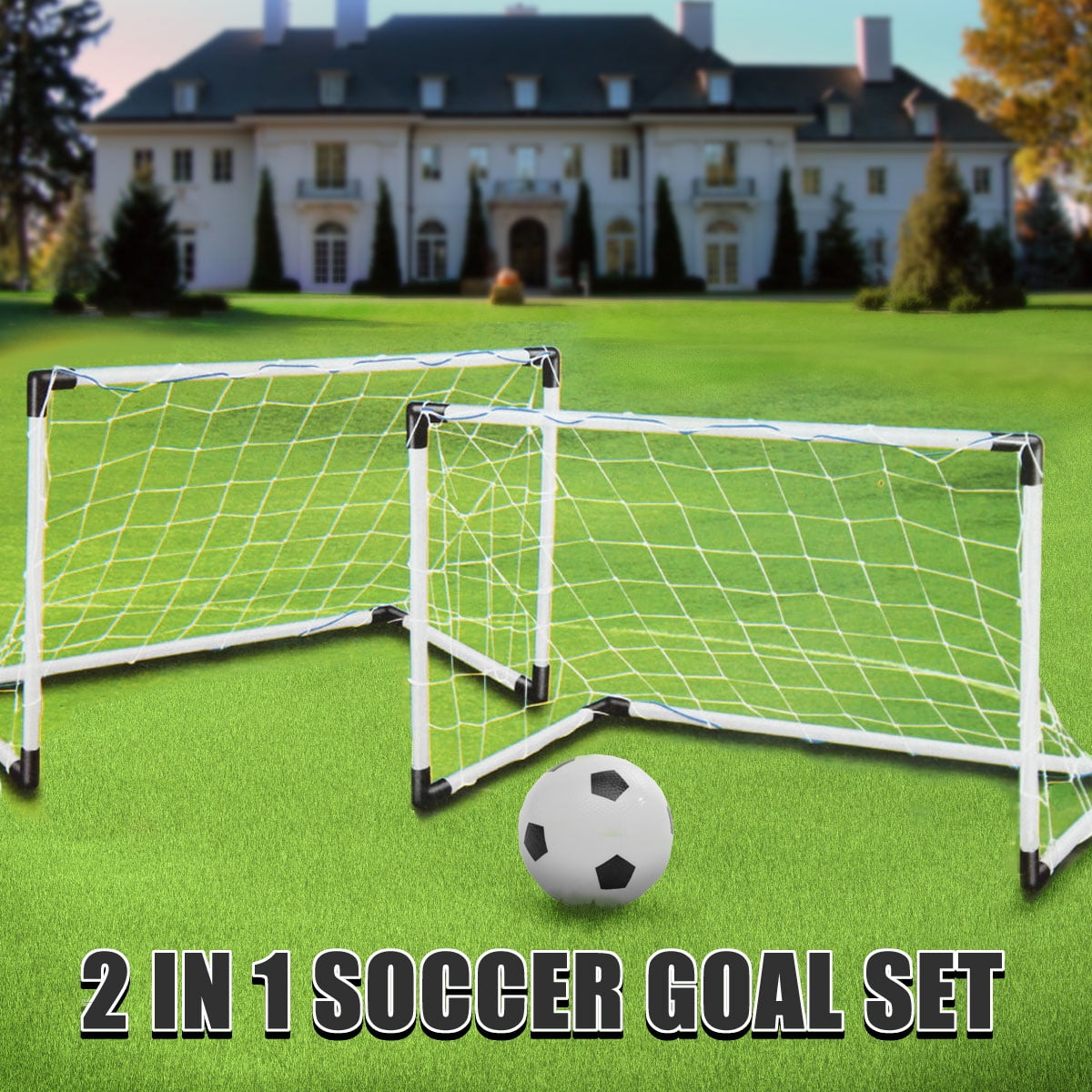 Kids Childrens Deluxe 2 in 1 Football Soccer Goals Training Practise