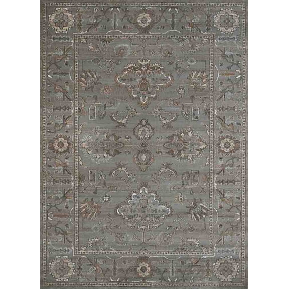 Vitaly Quinn Area Rug 3562 Traditional Grey Bordered Leaves 2' 2" x 7' 7" Rectangle