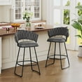 thumbnail image 3 of Yongchuang Bar Stools Set of 2, 26 inch Modern Barstools with Woven Back, Velvet Counter Height Bar Stools for Kitchen Island, Cafe, Pub, Grey, 3 of 16