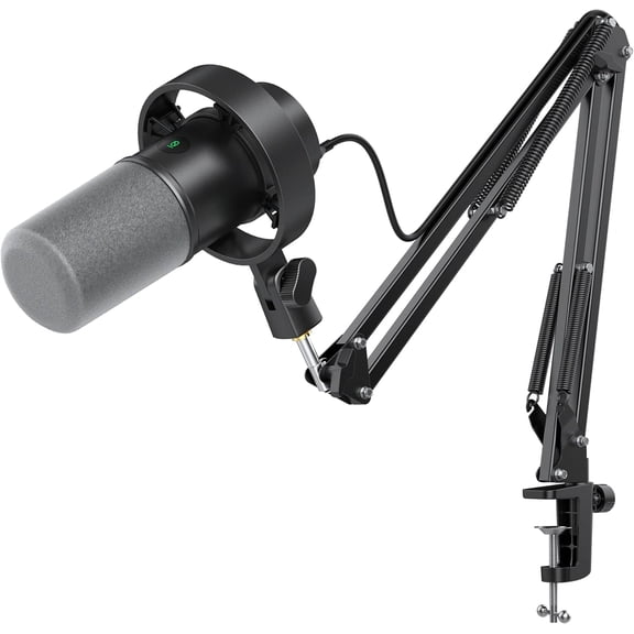 Dynamic Microphone with Boom Arm, Studio Vocal XLR Microphone, Podcast USB Mic Kit for PC with Mute Button, Volume Knob, Headphone Jack, for Streaming Recording-AmpliTank K688CT White