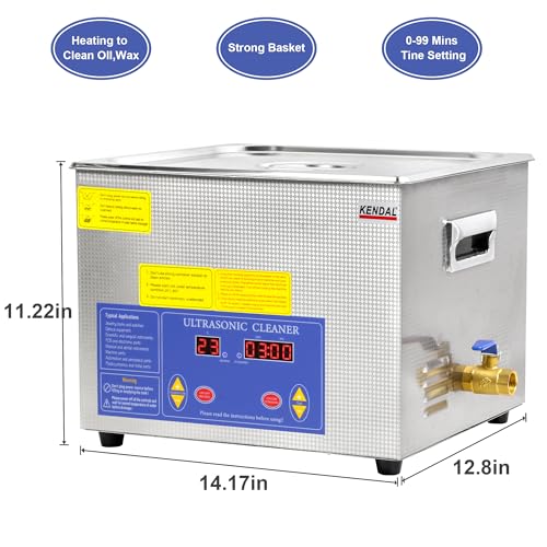 Kendal Commercial Grade 360watts 12L Ultrasonic Cleaner 40kHz with Digital Timer&Heater Cleaning Machine, for Watch Instruments Industrial Parts Excellent Cleaner Solution