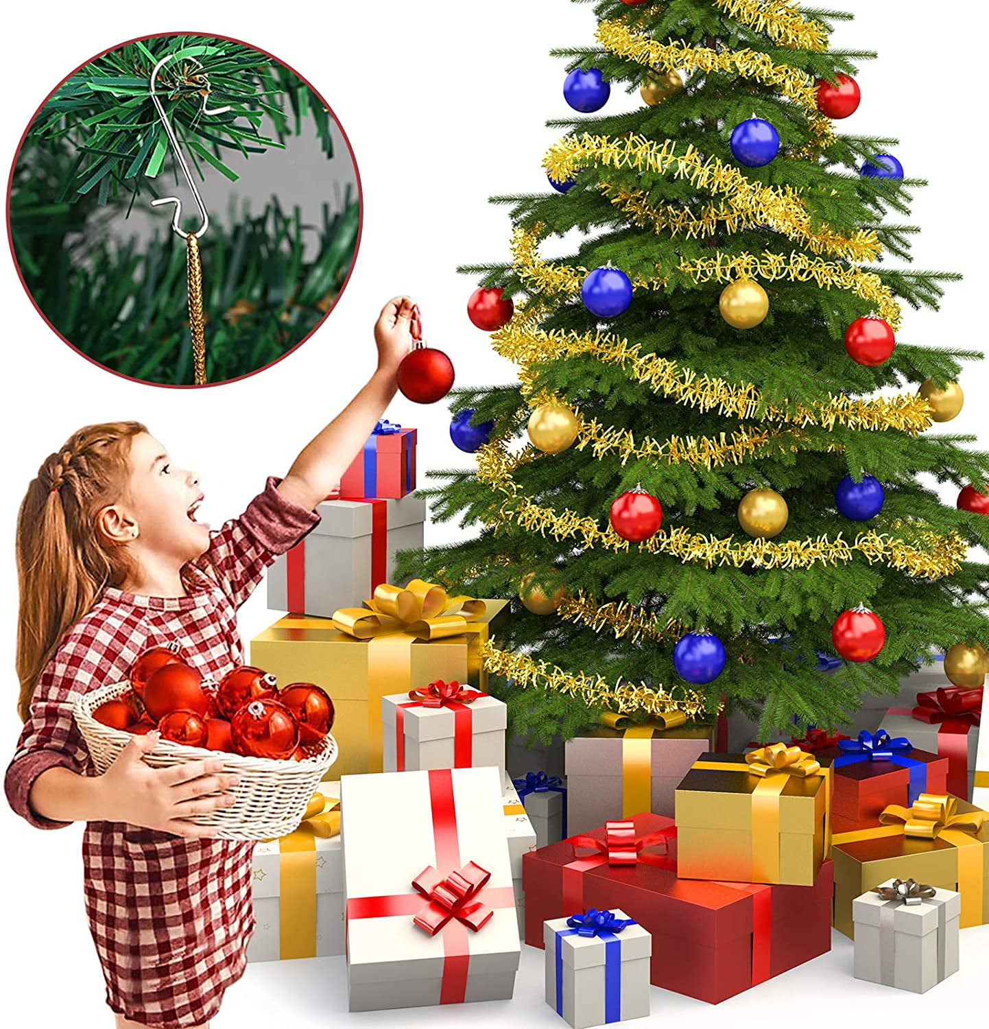 120 Pieces Christmas Tree Hooks, Xmas Small Reusable Stainless Steel S