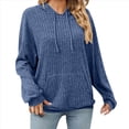 thumbnail image 2 of Sudadera con Capucha de Punto Acanalado para Mujer, Sudaderas Extragrandes con Bolsillo Tipo Canguro, Tops Casuales Holgados con Cordón Azul S, 2 of 7