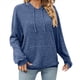 thumbnail image 2 of Sudadera con Capucha de Punto Acanalado para Mujer, Sudaderas Extragrandes con Bolsillo Tipo Canguro, Tops Casuales Holgados con Cordón Azul L, 2 of 7
