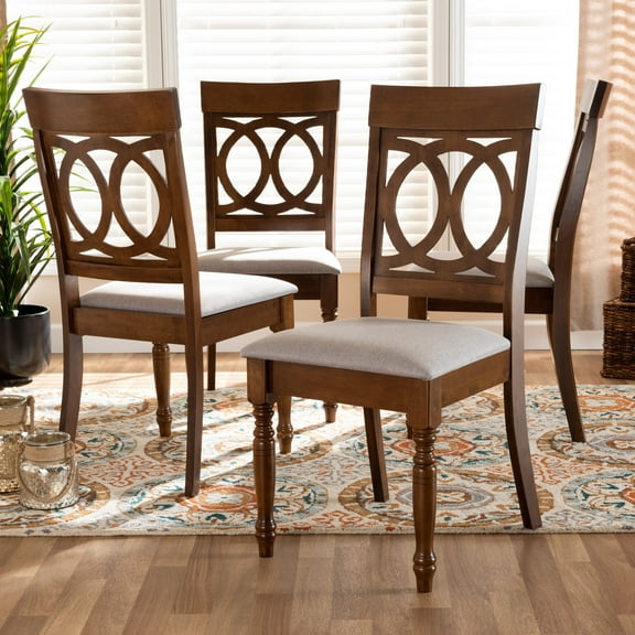 Baxton Studio Lucie Modern and Contemporary Grey Fabric Upholstered and Walnut Brown Finished Wood 4-Piece Dining Chair Set