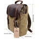 thumbnail image 2 of Updated Double Zipper Version Unisex Vintage Canvas Genuine Leather Travel School Bag 15.6 Laptop Backpack Rucksack Daypack Casual Daypacks (Brown-1), 2 of 4