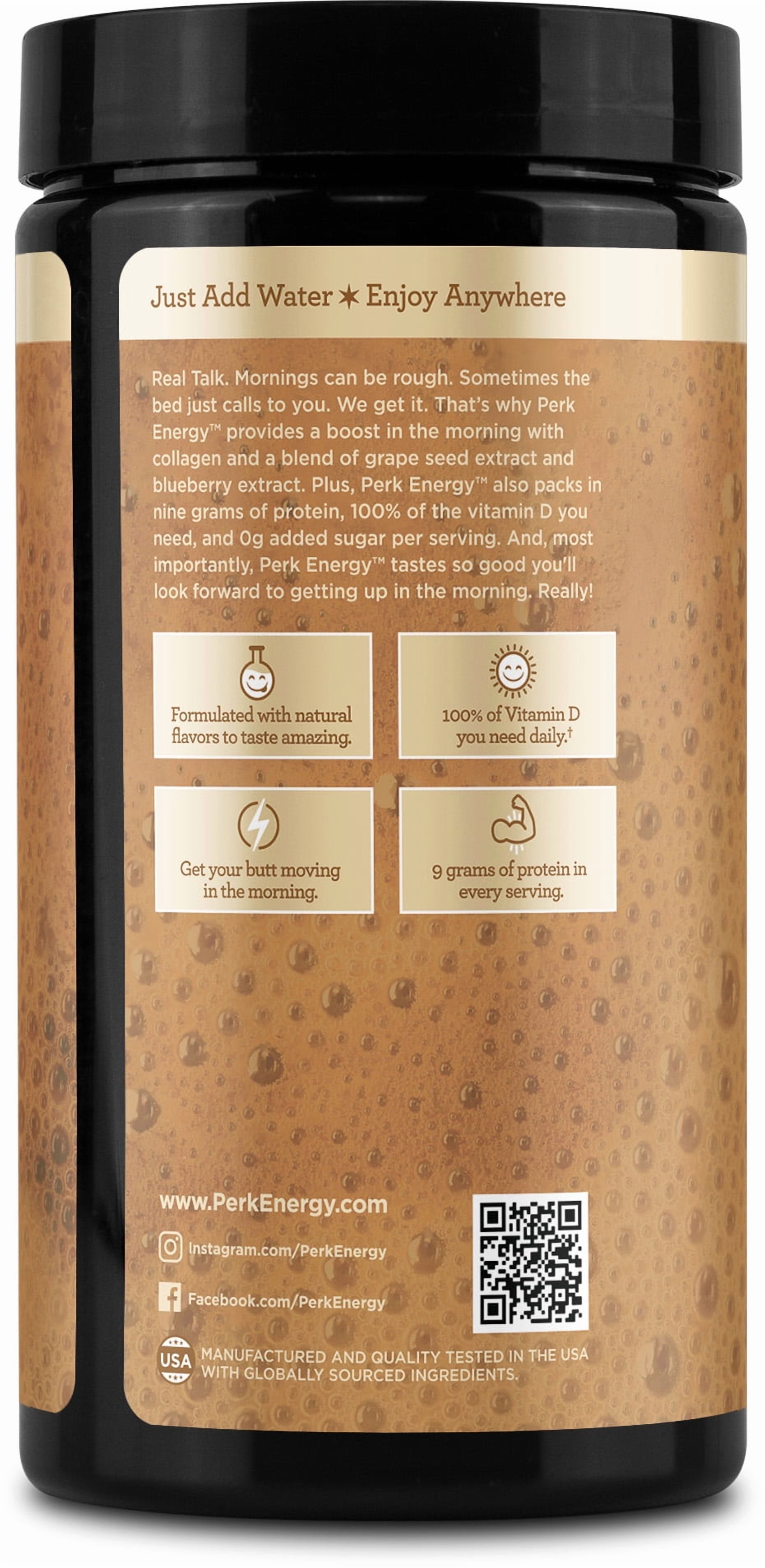 Perk Energy Drink Mix (Tan Mocha Latte) 20 Servings - Caffeinated Healthy Coffee Alternative with Protein, 100mg of Caffeine, Gluten-Free, Soy-Free