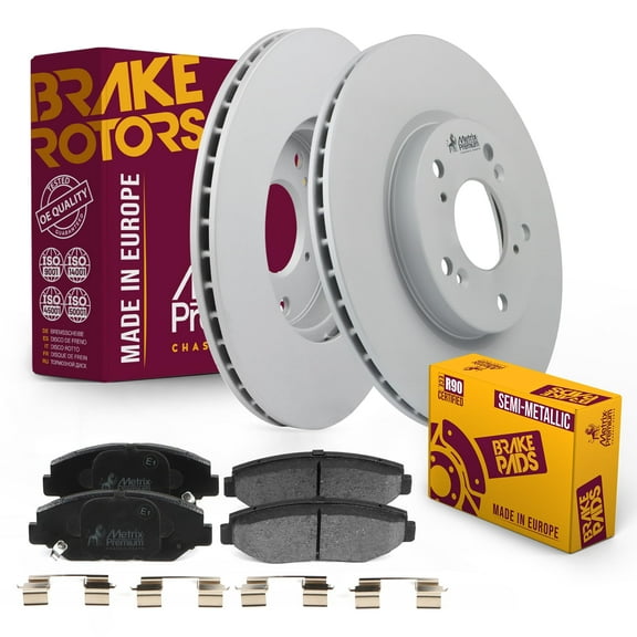 Metrix Premium Chassis Parts - Front Semi-Metallic Disc Brake Pad Set & Vented Brake Rotor Kit Fits 2014-2015 Acura ILX, 2003-2012 Accord, 2013-2021 Civic, 2016 CR-Z, 2003-2011 Element