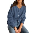 thumbnail image 2 of Gynyvoja Long Sleeve Crewneck Button Down Womens Sweaters Spring Open Front Chunky Cardigan for Women Blue L, 2 of 9