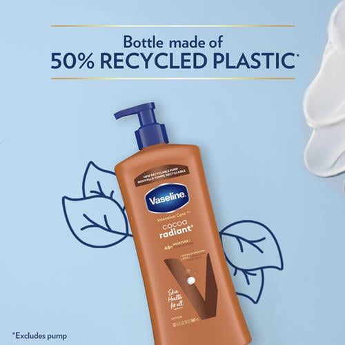 Vaseline Intensive Care Body Lotion Cocoa Radiant For Dry Skin Lotion Made With Ultra-Hydrating Lipids And Pure Cocoa Butter For A Long-Lasting, Radiant Glow 32 Oz - Pack of 2